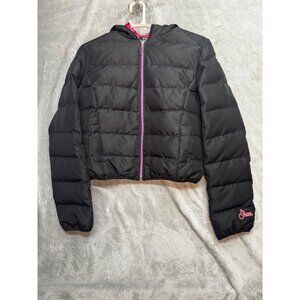 Guess Womens Medium coat Black Hooded Puffer Pink Lining Down/Feather Blend
